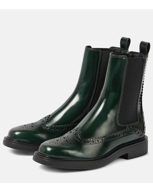 Tod's Green Leather Chelsea Boots