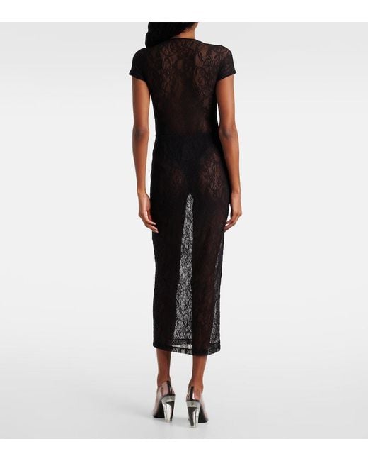 Wardrobe NYC Black Sheer Lace Midi Skirt