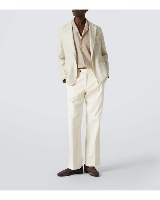 Rubinacci Natural Herringbone Wool, Silk, And Linen Blazer for men