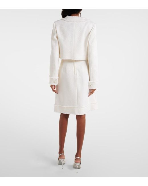 Dolce & Gabbana White Wool Tweed Cropped Jacket