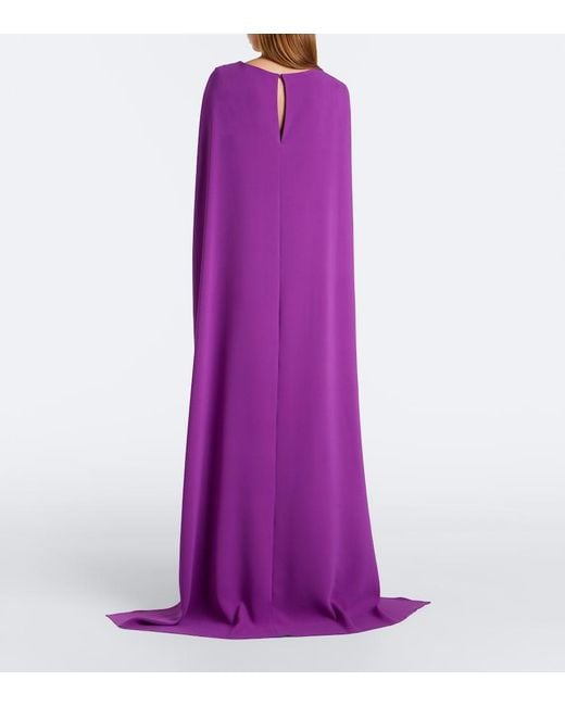 Oscar de la Renta Purple Embellished Caped Silk-Blend Georgette Gown