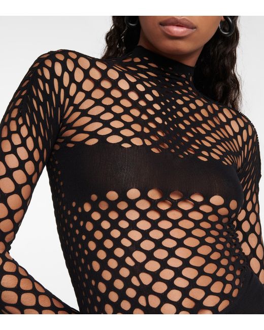 Jean Paul Gaultier Cutout Mockneck Mesh Top in Black | Lyst