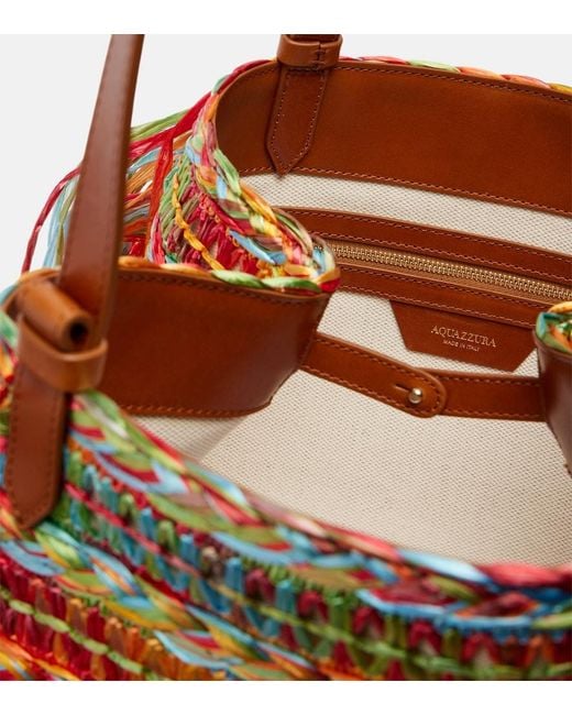Aquazzura Red Trancoso Fringed Raffia Tote Bag