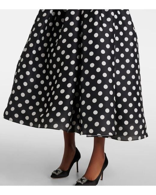 Vestido Midi De Seda Con Lunares Y Aplique Carolina Herrera de color Black