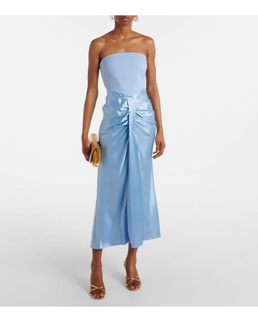 Staud Blue Wayfaring Ponte And Satin Midi Dress