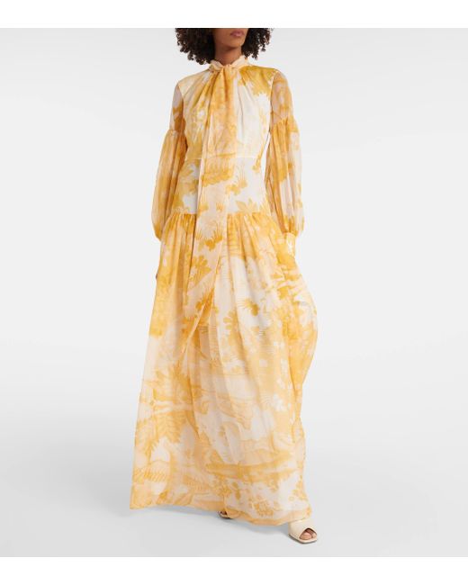 Robe longue imprimee en soie Erdem en coloris Metallic