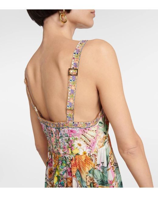 Vestido midi asimetrico de seda estampado Camilla de color Metallic