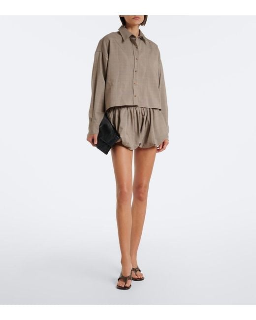 Frankie Shop Natural Alina Checked Wool-Blend Shorts