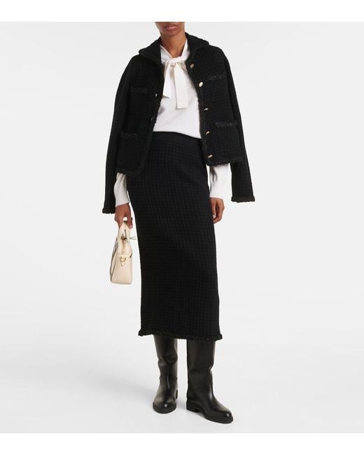 Jardin Des Orangers Black Distressed Wool And Cashmere Pencil Skirt