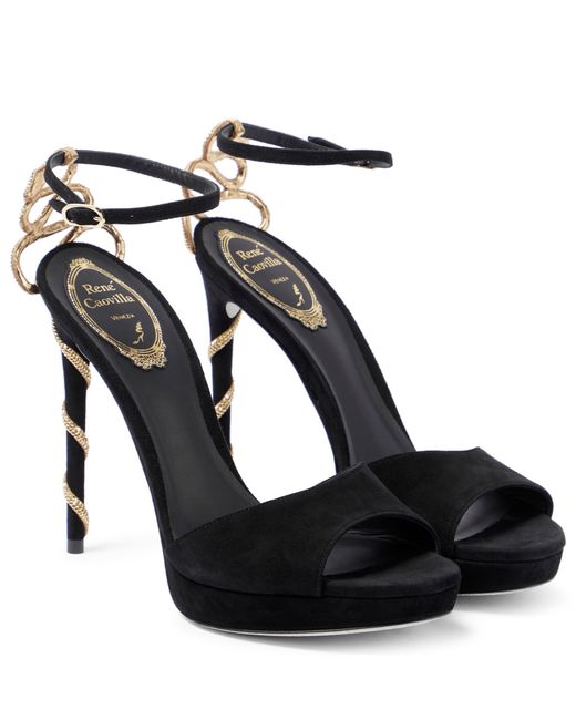 Rene Caovilla Embellished Suede Platform Sandals in Black/Gold (Black) | Lyst