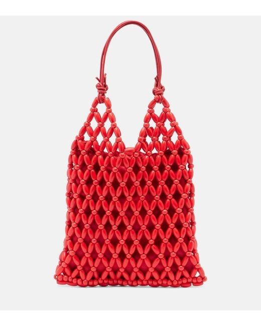 Staud Red Karla Beaded Top-Handle Bag