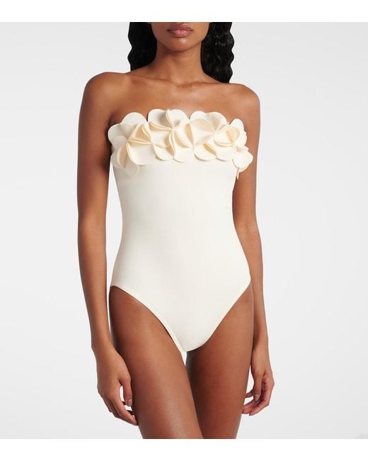 Karla Colletto Natural Tess Floral-Applique Swimsuit