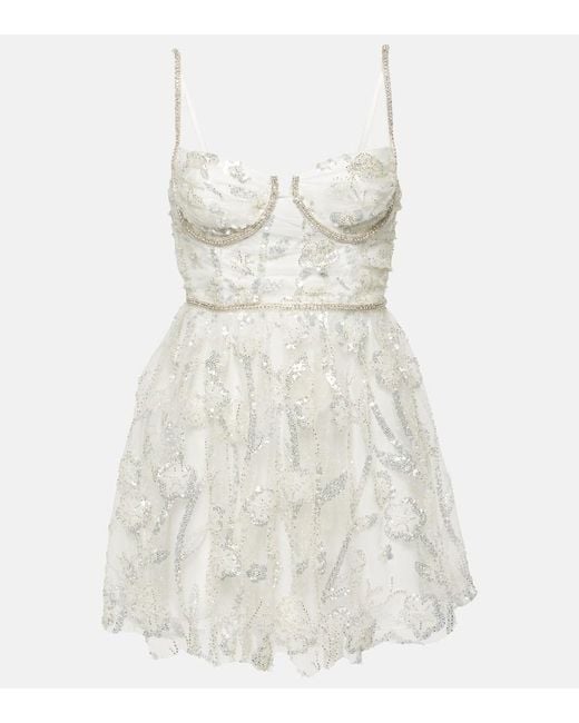 Self-Portrait White Sequined Bustier Minidress