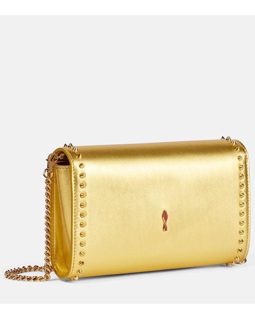 Christian Louboutin Yellow Verzierte Clutch Paloma Aus Metallic-Leder