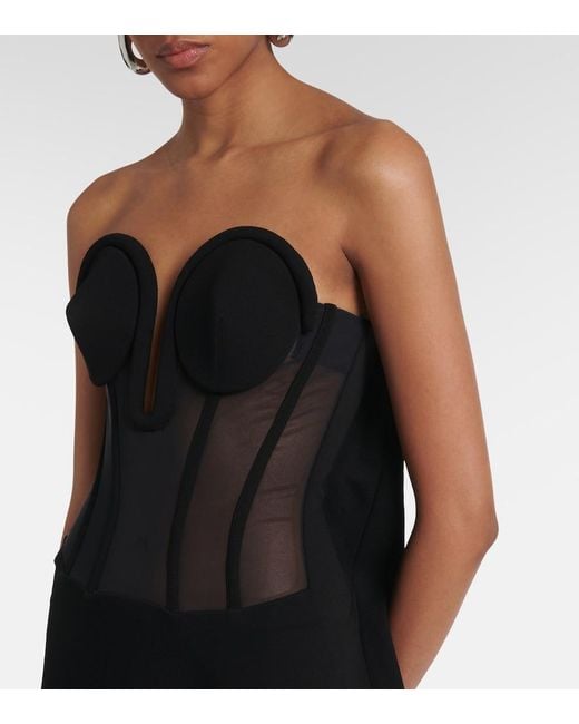 Jean Paul Gaultier Black Crepe And Tulle Corset Maxi Dress