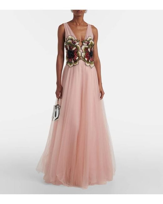 Robe Longue Arion En Tulle A Sequins Costarellos en coloris Pink