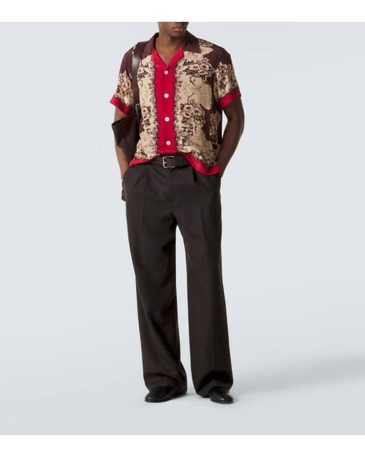 Bode Red Printed Silk Bowling Shirt for men