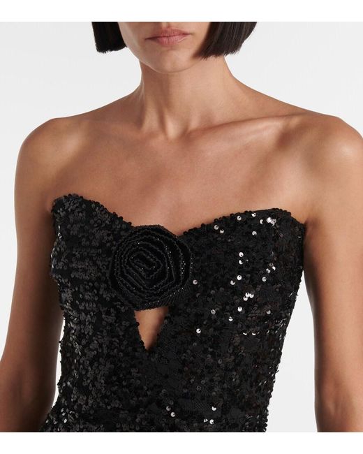 Rebecca Vallance Black Diana Sequined Mesh-Trimmed Gown