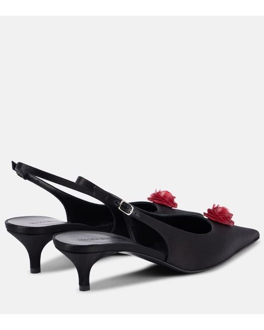 Magda Butrym Black 45 Floral-Applique Satin Slingback Pumps