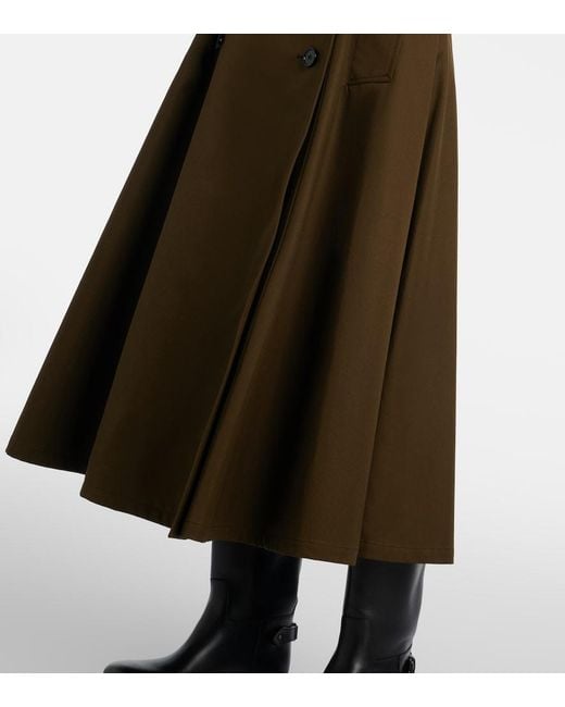 Burberry Green Cotton Gabardine Midi Skirt