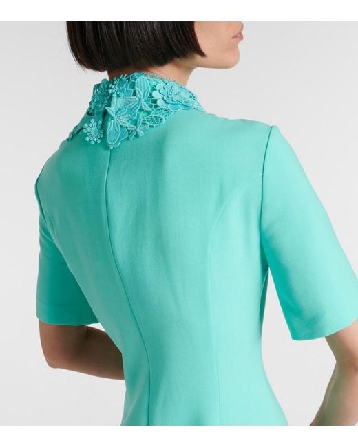 Oscar de la Renta Green Lace-Trimmed Wool-Blend Midi Dress