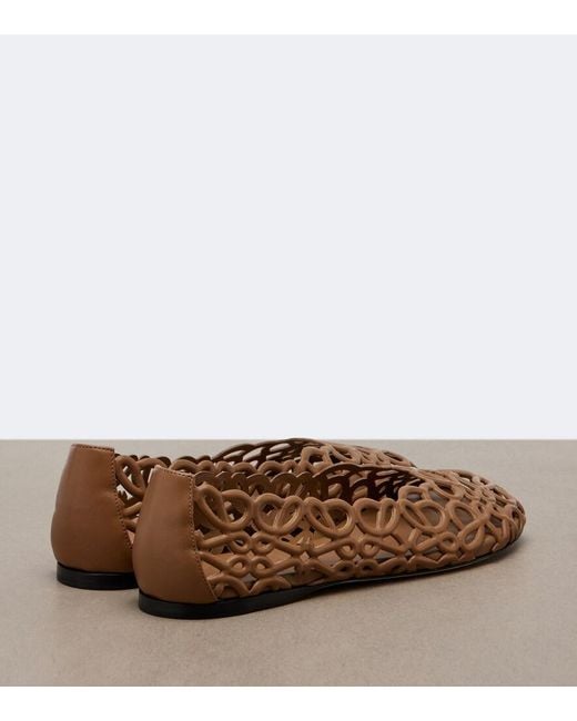Loewe Brown Petal Anagram Leather Ballet Flats
