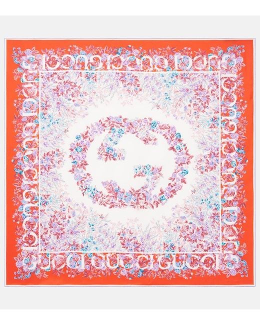 Gucci Red Printed Silk Twill Carré
