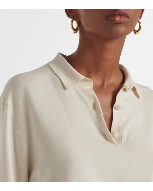 Loro Piana White Ice Wish Knitted Cotton Polo Shirt