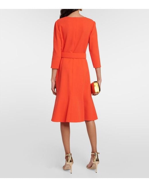Oscar de la Renta Red Embellished Wool-Blend Midi Dress