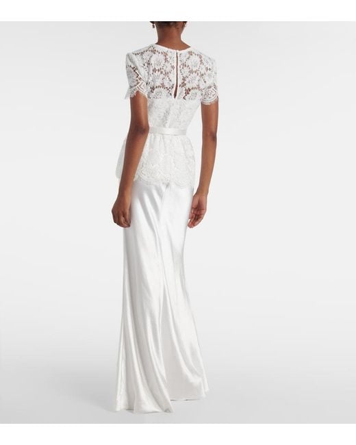 Self-Portrait White Bridal Embellished Lace Satin Gown
