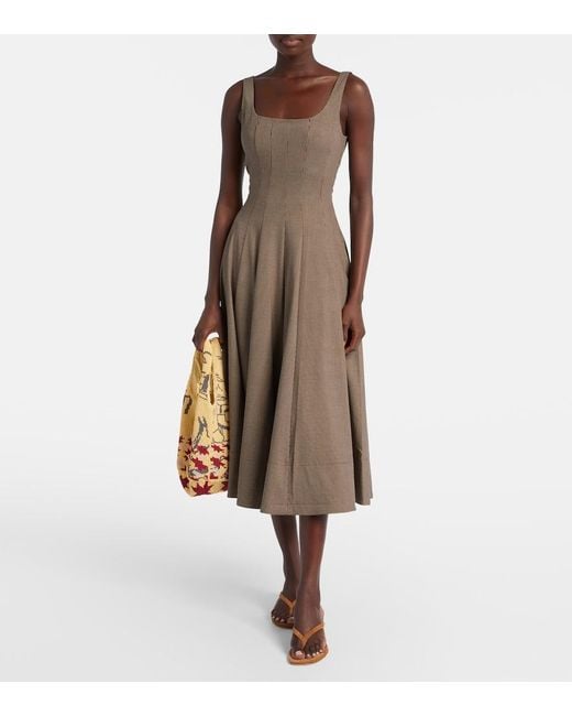 Staud Brown Wells Houndstooth Midi Dress