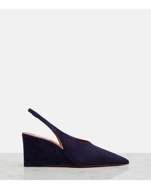 Alaïa Blue Cube Suede Wedge Slingback Pumps