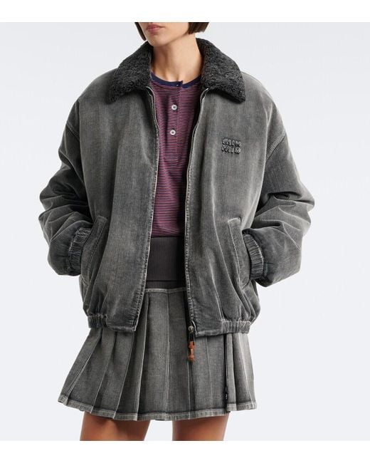 Miu Miu Gray Corduroy Cotton Bomber Jacket