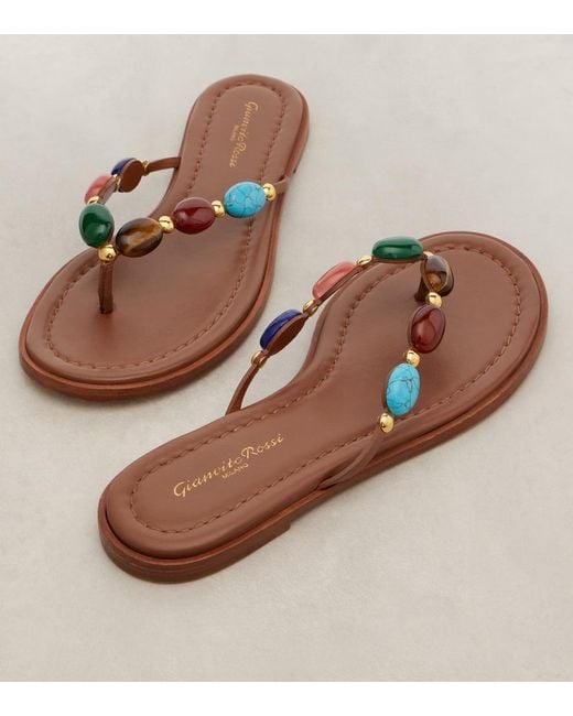 Gianvito Rossi Brown Shanti Leather Thong Sandals