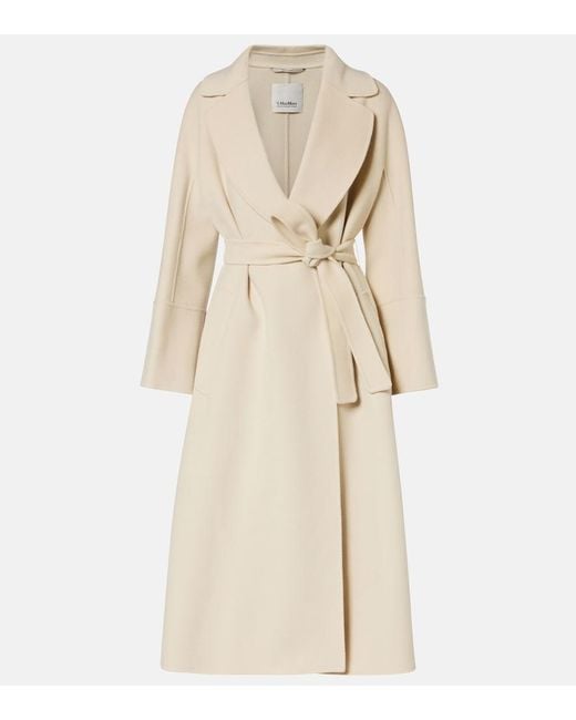 Max Mara Natural Elisa Virgin Wool Wrap Coat