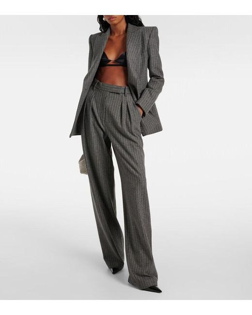 Alex Perry Gray Pinstriped High-Rise Tapered Pants