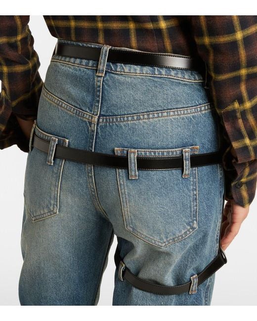 Coperni Blue Leather-Trimmed Straight Jeans