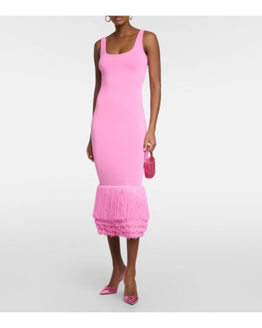 David Koma Pink Fringed Knitted Midi Dress