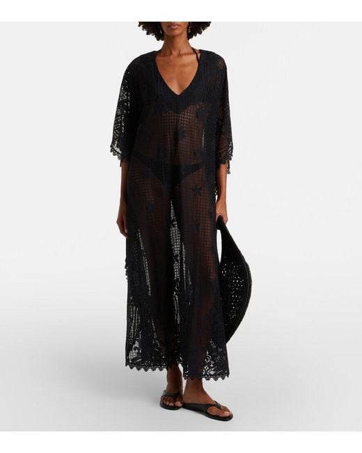 Melissa Odabash Black Yasin Cotton-Blend Lace Kaftan