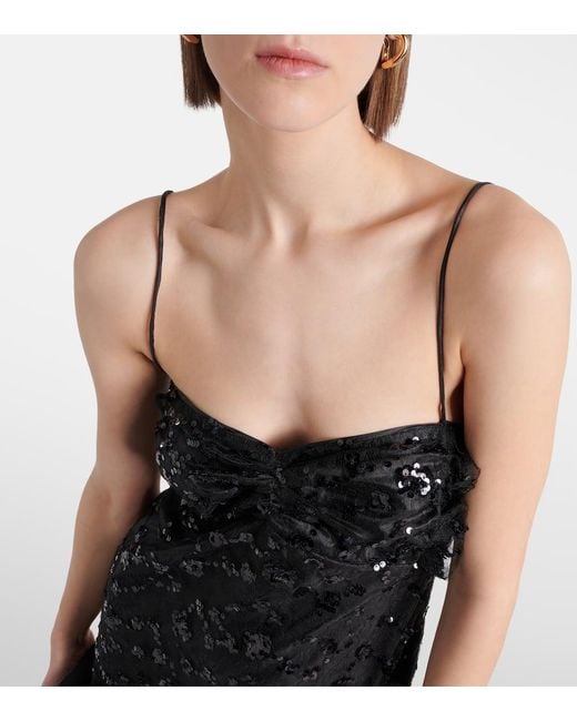 Ganni Black Sequined Lace Minidress