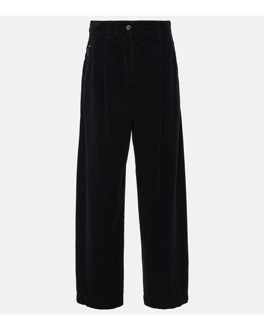 Brunello Cucinelli Black Cotton-Blend Velvet Straight Pants