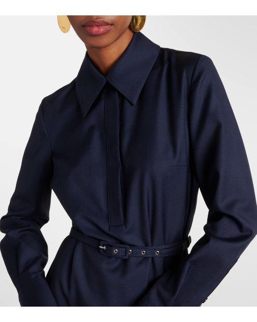 Emilia Wickstead Blue Marione Belted-waist Wool Midi Dress