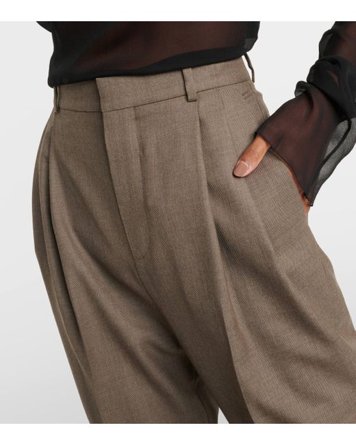 Pantalon droit a taille haute en laine vierge Saint Laurent en coloris Gray