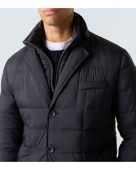 Herno Blue Nylon High-neck Down Jacket for men