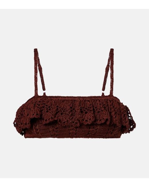 Anna Kosturova Brown Crochet Cotton Bra Top