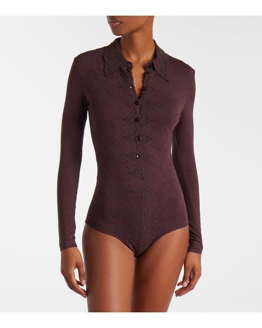 Magda Butrym Purple Embroidered Cotton-Blend Bodysuit