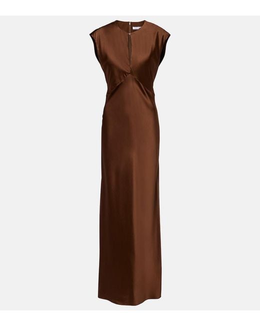 Veronica Beard Brown Nelzy Silk-Blend Satin Maxi Dress