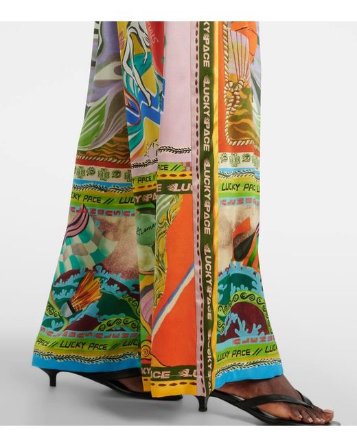ALÉMAIS Green Lucky Pace Printed Silk Palazzo Pants