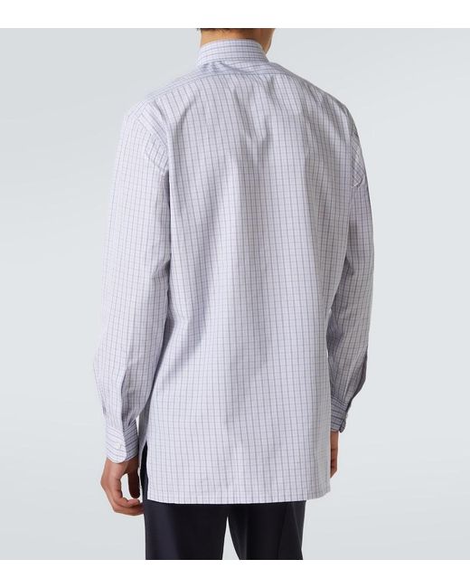 Charvet Blue Checked Cotton Poplin Shirt for men
