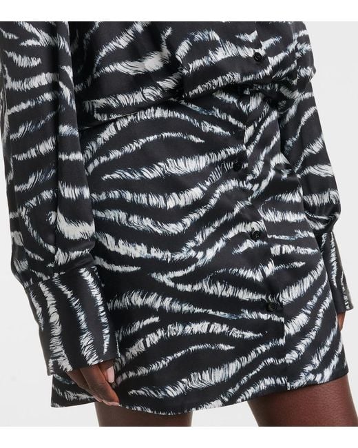 The Attico Black Silvye Zebra-Print Satin Shirt Dress